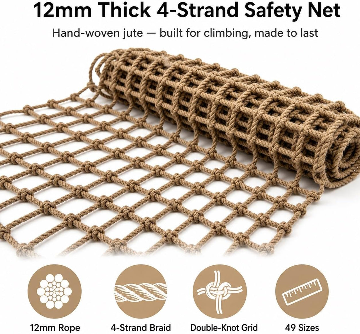 Balcony Safety Net 3x13FT, 0.4in Jute Climbing Rope Mesh for Stairs