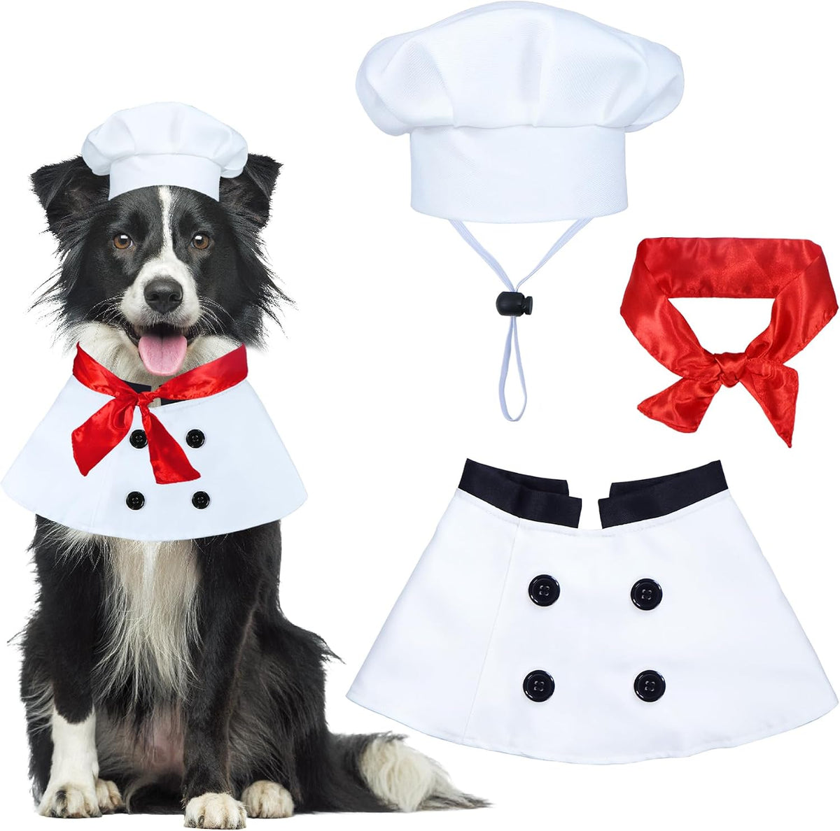 GOYOSWA Dog Halloween Costumes, Dog Chef Costume Chef Hat Clothes with Red Scarf Funny Holiday Clothes Outfit Halloween 