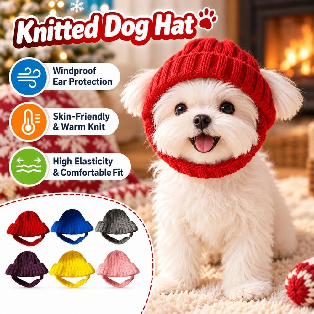 Dog Beanie Hat with Ear Holes, Winter Pet Cap for Small Dogs