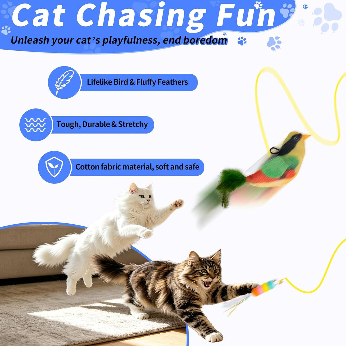Interactive Cat Toys for Indoor Cats, Door Hanging Flying Bird Feather Toy