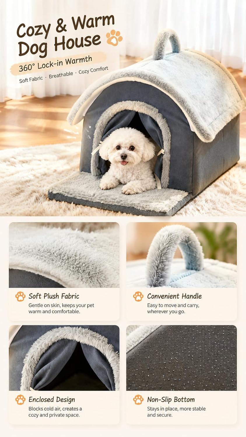 Indoor Dog House, Dog Cave for Small & Medium Dogs