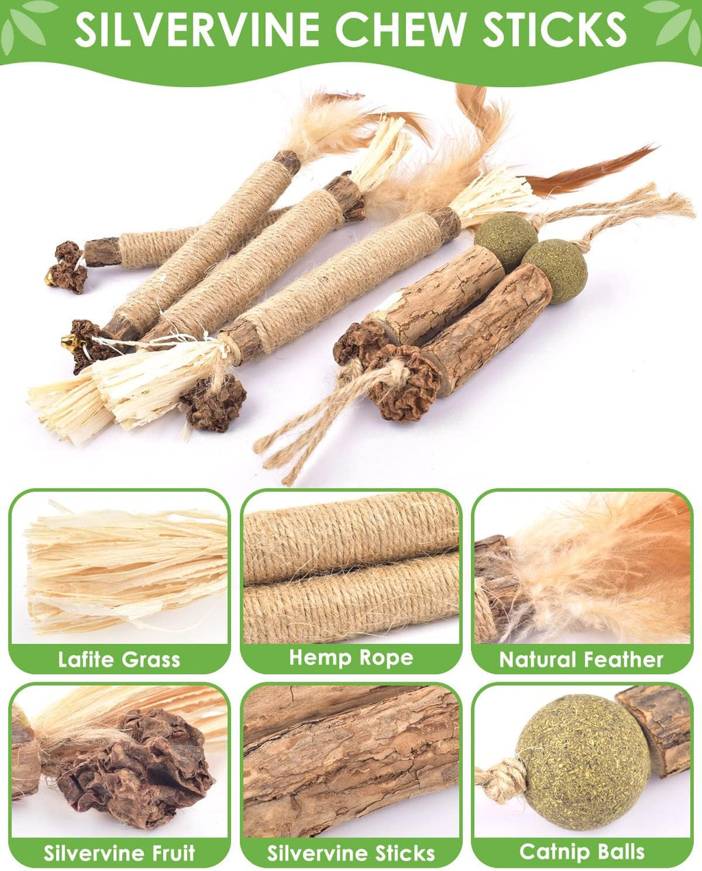 Catnip Chew Toys for Cats, 12 Pack Natural Silvervine Sticks