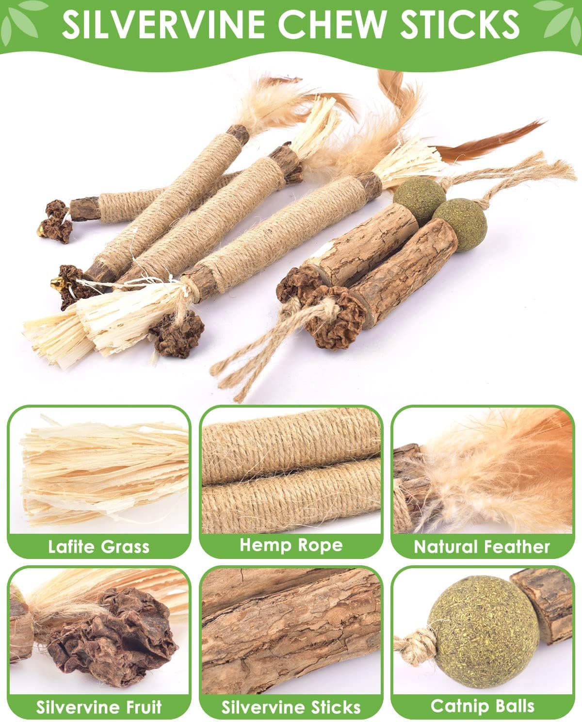 Catnip Chew Toys for Cats, 12 Pack Natural Silvervine Sticks
