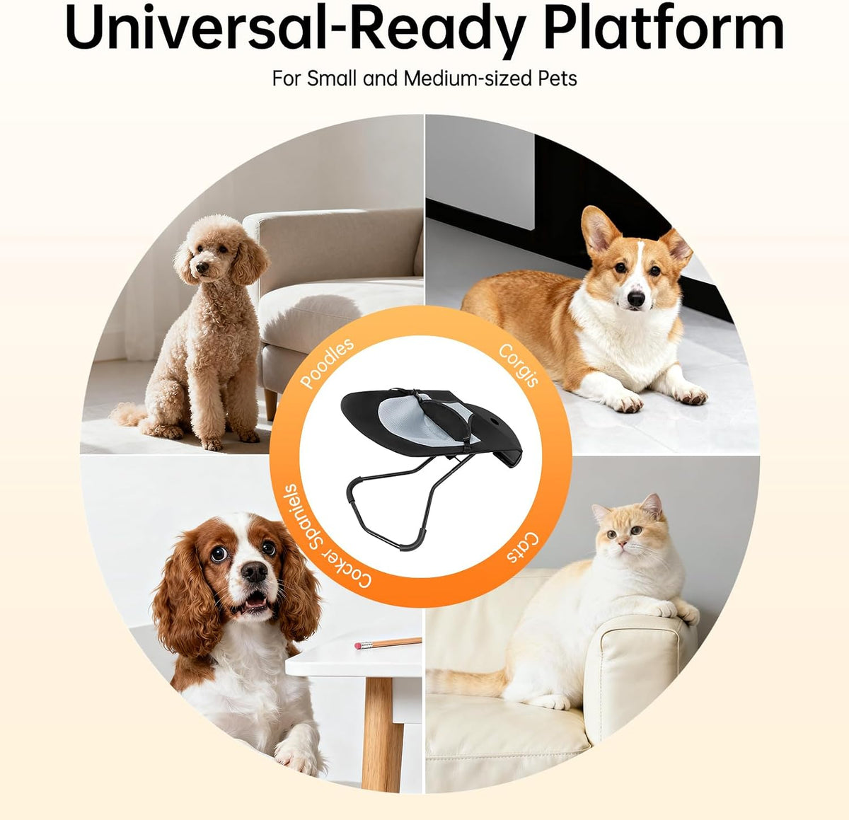 Cat Dog Rocking Chair Portable Pet Rocker Foldable Bed Adjustable Height