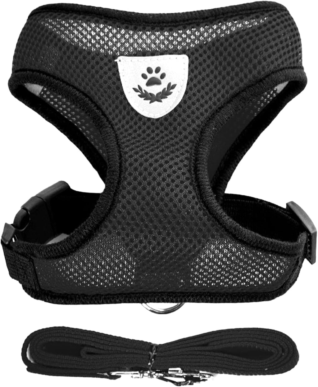 Black Cat Harness and Leash Set, Soft Mesh Adjustable Reflective, Size M