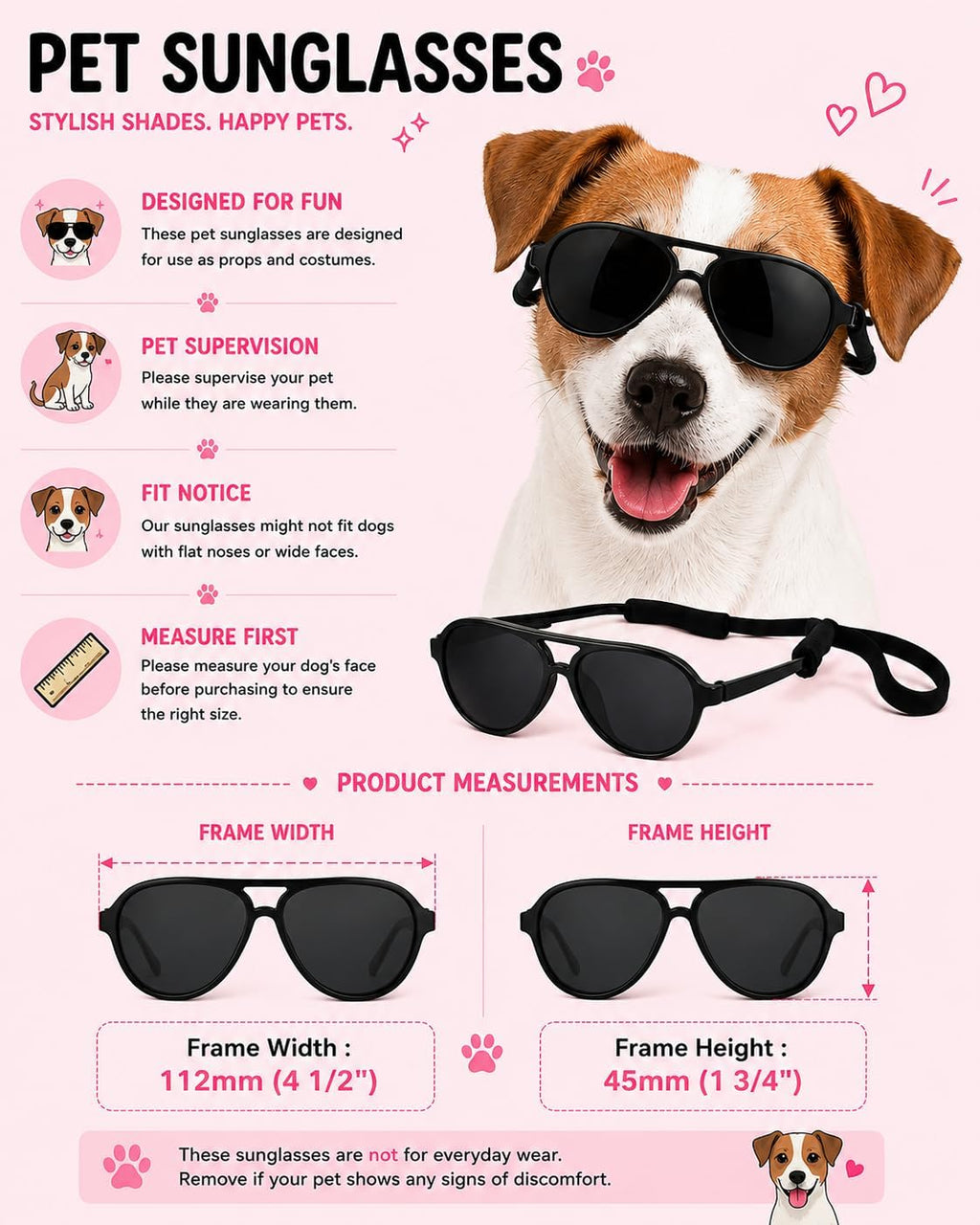 G010 Dog pet Costume Aviator Sunglasses for Medium Breeds 20-40 lbs (Black)