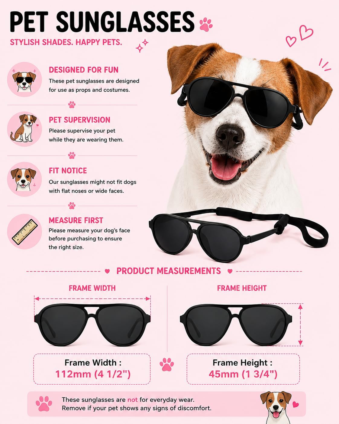 G010 Dog pet Costume Aviator Sunglasses for Medium Breeds 20-40 lbs (Black)