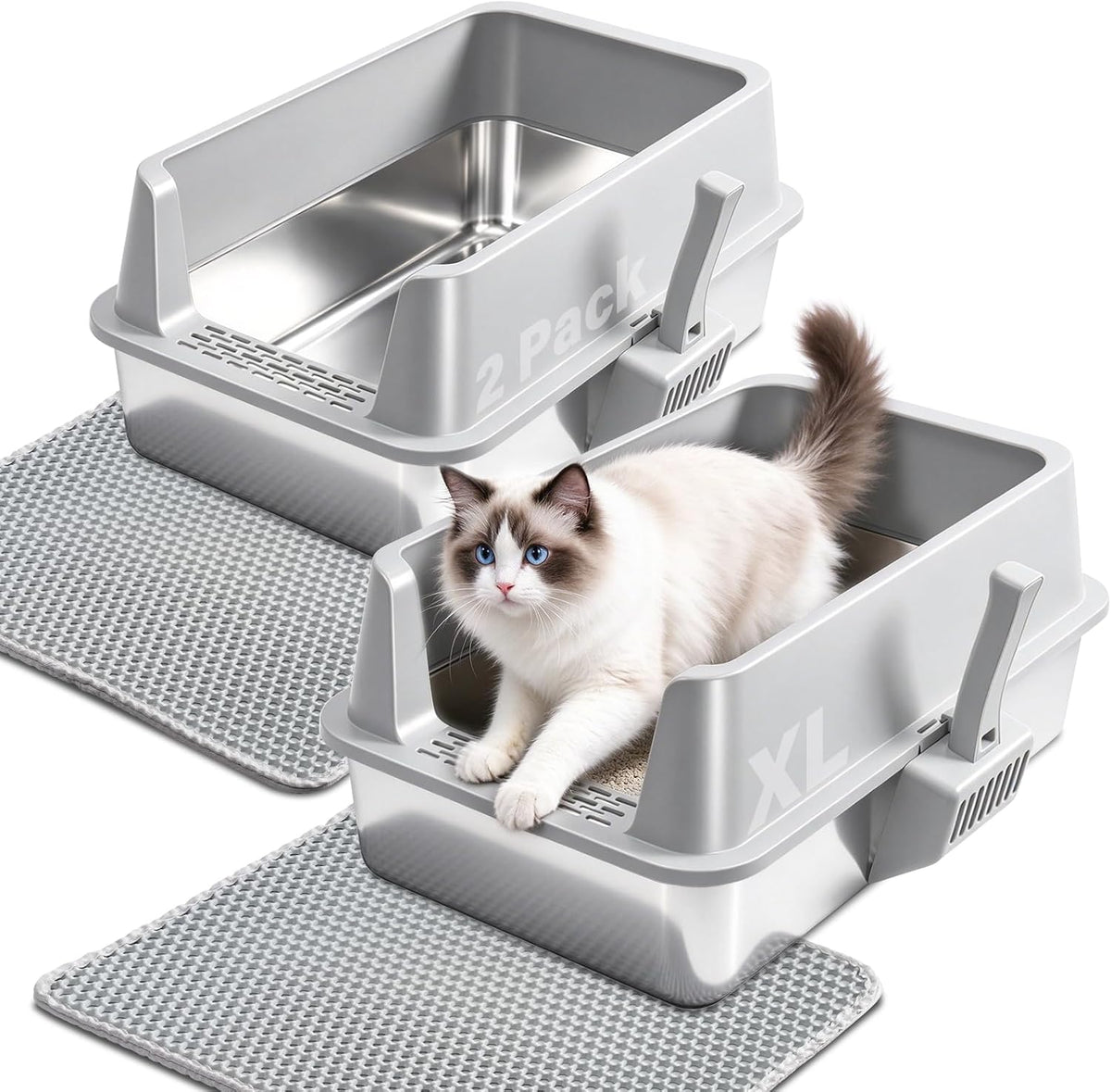 Stainless Steel Litter Box Kitten,Metal Cat Litter Box Low Entry,4" H