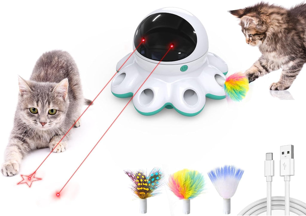 ORSDA Cat Laser Toy, 2-in-1 Interactive Automatic Motion Activated Moving 8 Holes Whack A Mole Feather, USB Rechargeable
