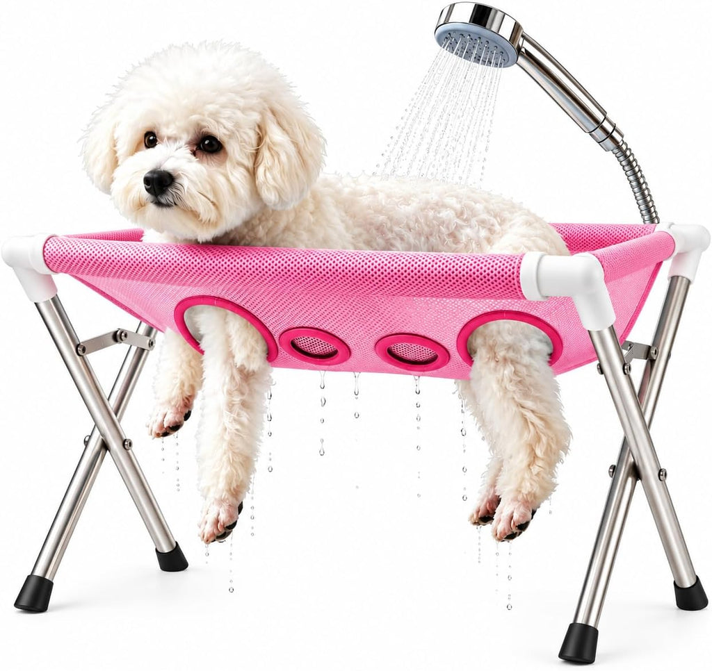 Pet Shower Holder with Stand, 8-Hole Dog Grooming Hammock for Bathing, Nail Trimming & Paw Care, Pet Grooming Harness fo