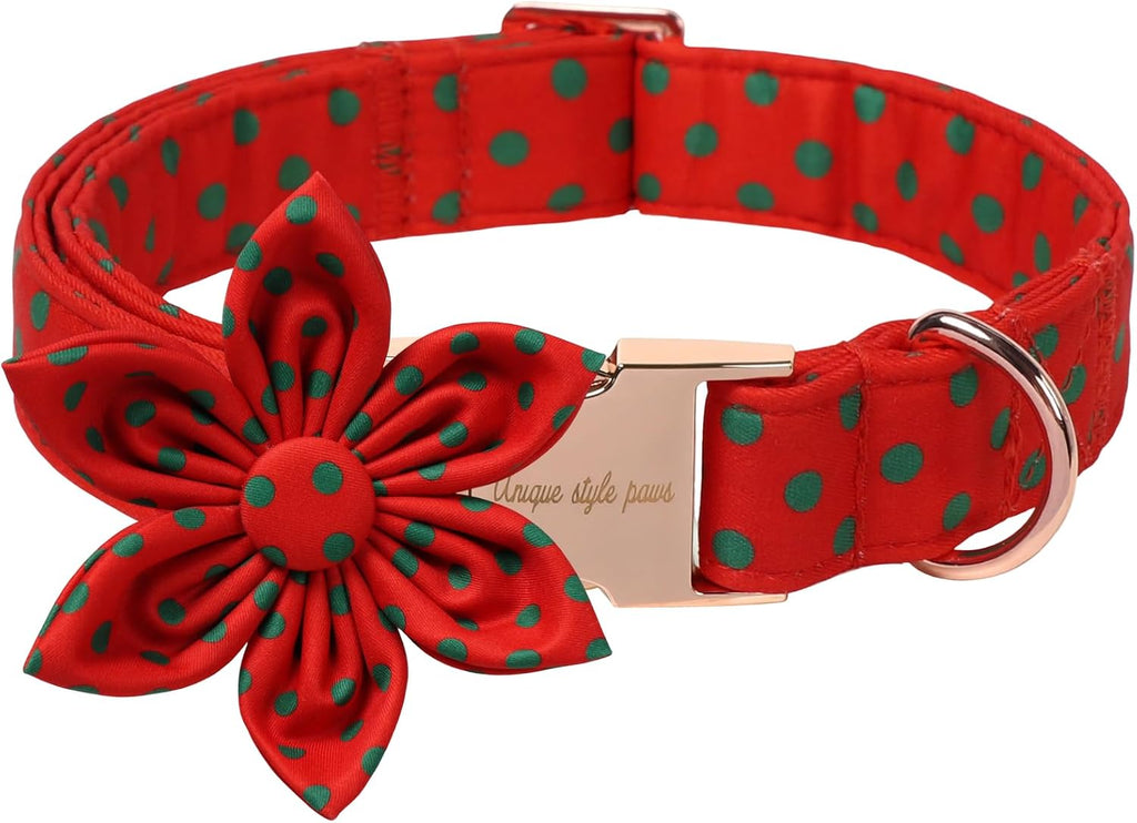 Christmas Dog Collar Bow Medium Girl Boy Dog-Red Polka M
