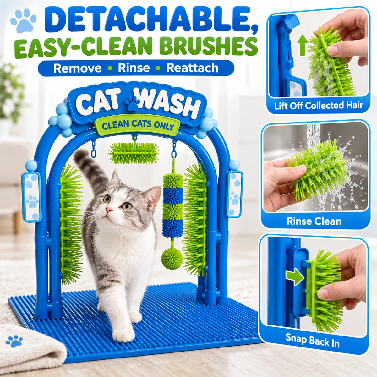 Cat Wash Grooming Station Self Groomer with Massage Brushes