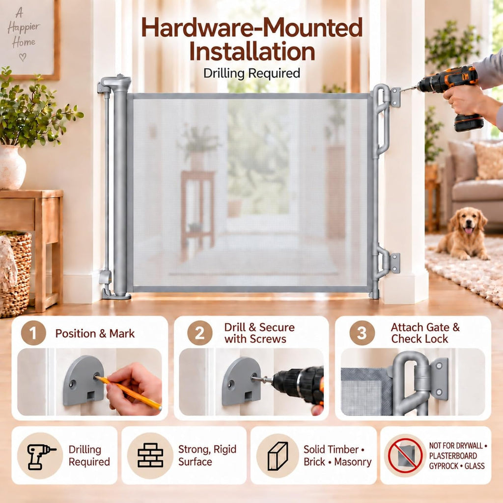 Retractable Baby Gate, 45" Wide Mesh Gate, Gray