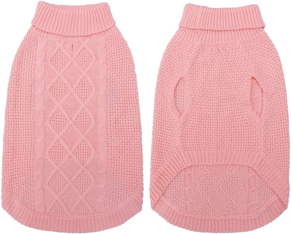 Mihachi Turtleneck Dog Sweater - Winter Coat Apparel Classic Cable Knit Clothes with Leash Hole for Cold Weather, Ideal 