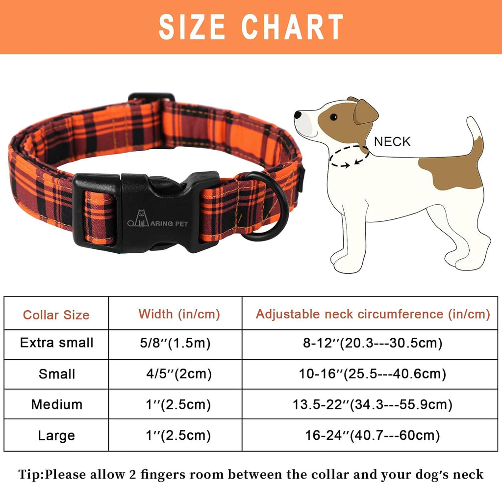 ARING PET Halloween Dog Collar-Cute Fall Dog Collar for Small Dogs, Cotton Halloween Orange Grid Dog Collars for Small M