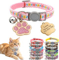Personalized Breakaway Cat Collar with Name Tag, Embroidered Floral Collar