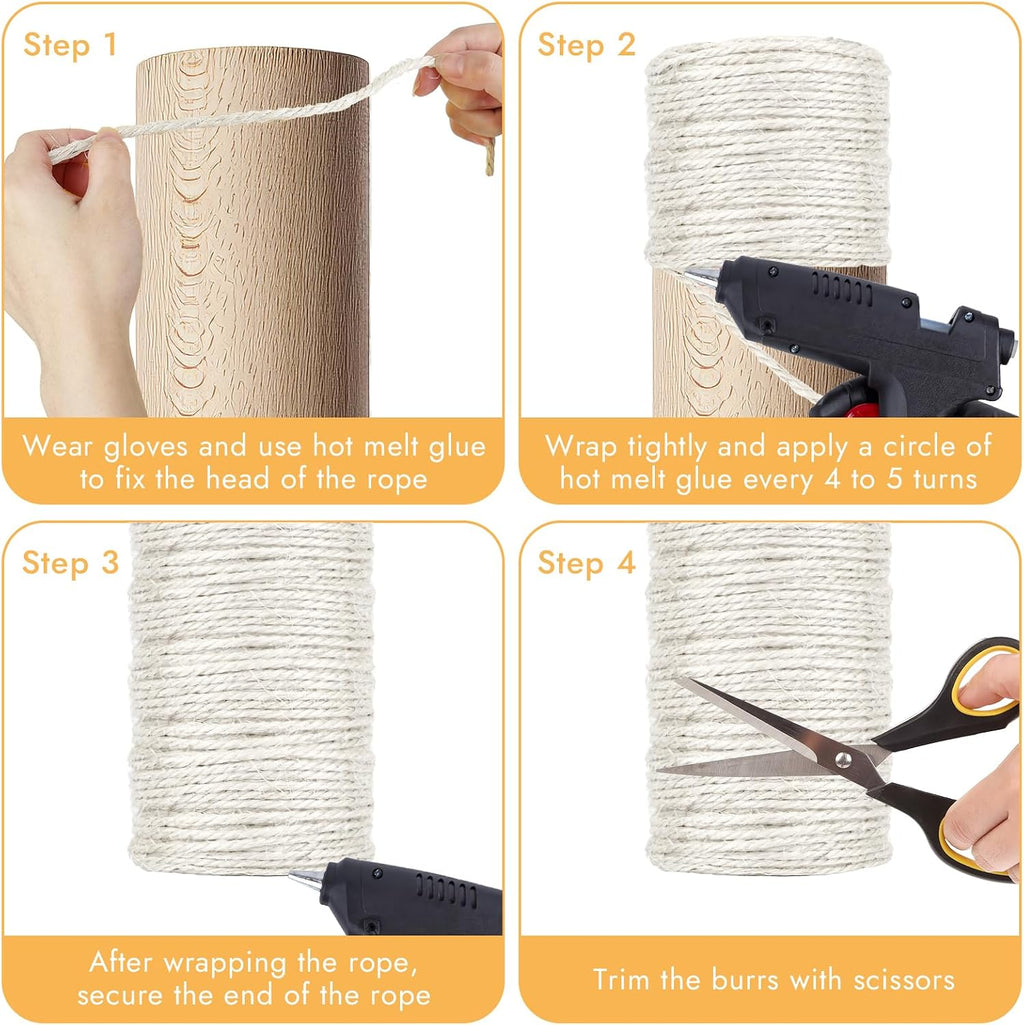 164 Ft Sisal Rope for Cat Tree, 1/6 Inch Natural Twine, White Color