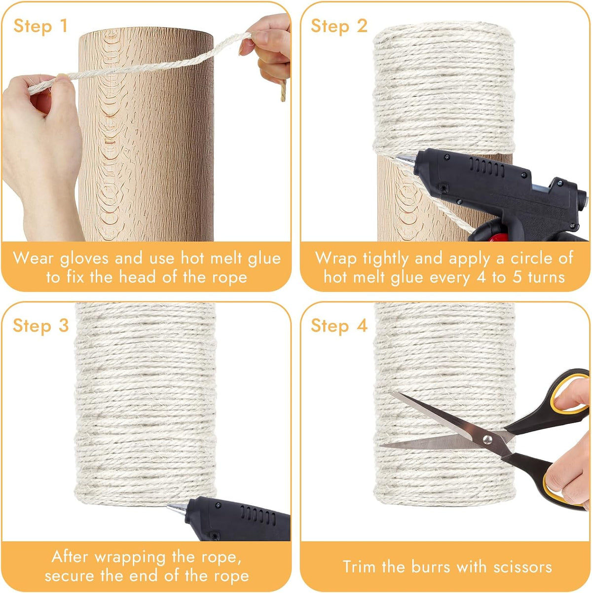 164 Ft Sisal Rope for Cat Tree, 1/6 Inch Natural Twine, White Color