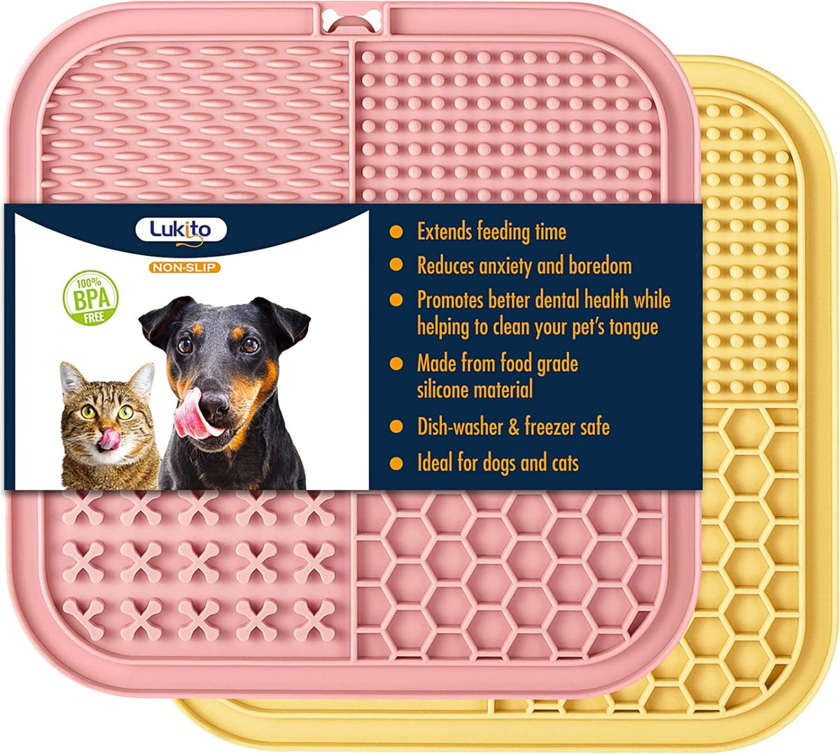 2PCS Licking Mat for Dogs with Suction Cups, Premium Lick Pad for Anxiety Relief, Slow Feeder Dog Bowls, Perfect for Bat