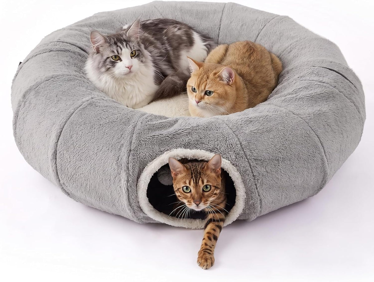 Cat Tunnel Bed for Indoor Cats, Cute Cat Donut Toy Tunnel for Small Large Cats, Peekaboo Pet Cave Play Tunnel Toys for K
