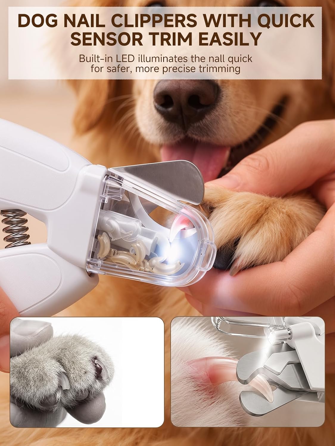 Dog Nail Clippers with Light, Dog Cat 2-in-1 Nail Clipper & Grinder Trimmer