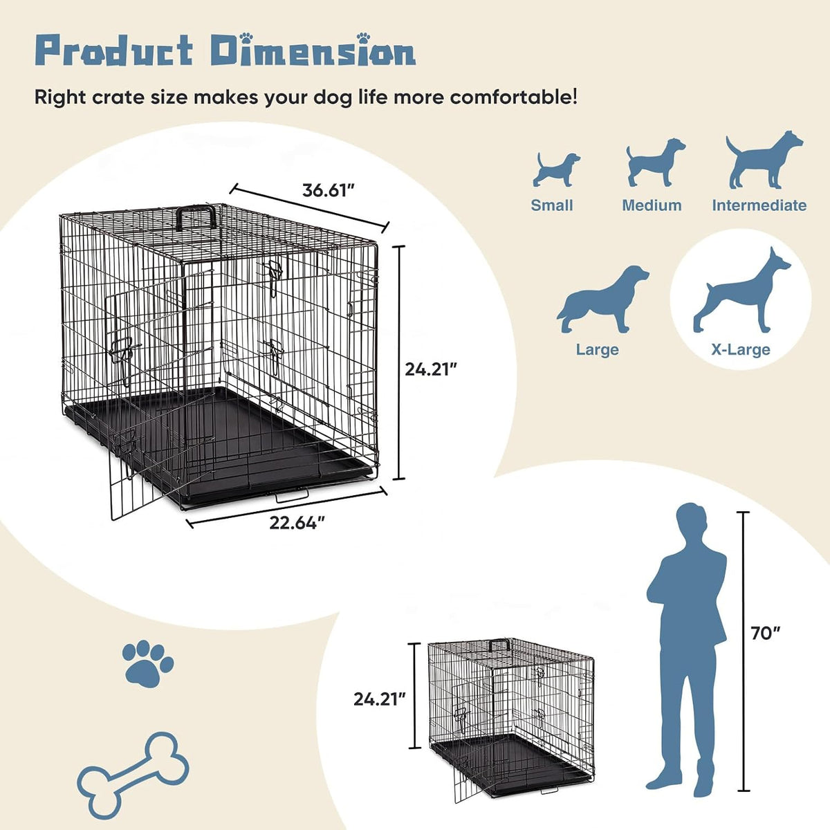 DUMOS 36 Inch Dog Crate, Puppy Small Medium Foldable Dog Cage Pet Kennel