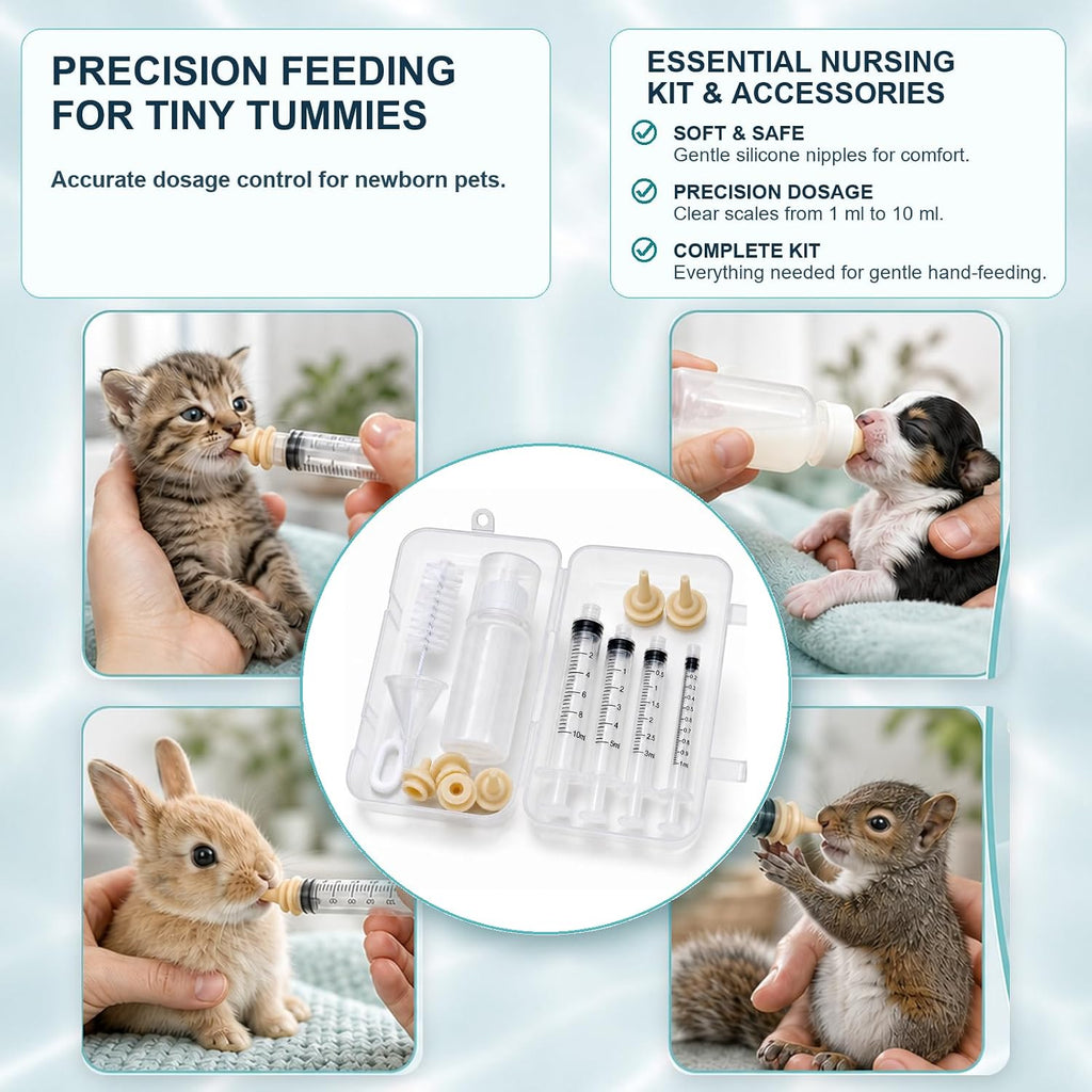 15 Pcs Pet Nursing Kit for Newborn Kittens,Puppies,Rabbits and Other Small Animals,Newborn Cat Bottle Feeding Set Includ