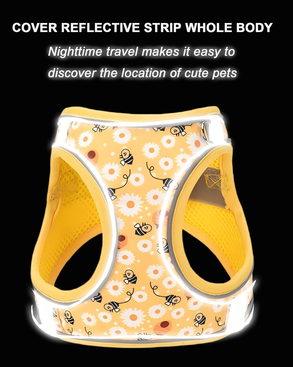 XXS Yellow Flower Pattern Dog Harness and Leash Set,No Escape Harnesses for Training Walking，Breathable Adjustable Puppy
