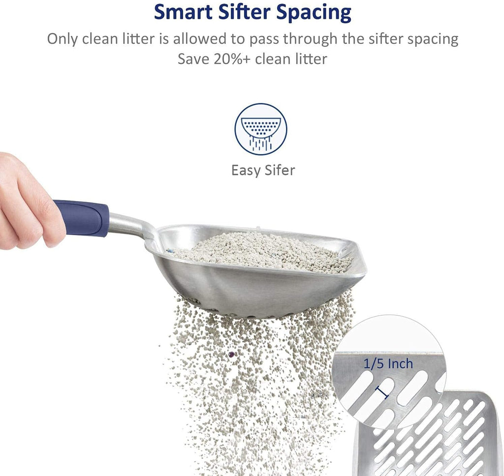 Cat Litter Scoop, Aluminum Alloy Sifter, Kitty Metal Scooper, Deep Shovel with Diagonal Sifting Hole, Long Handle, Kitte