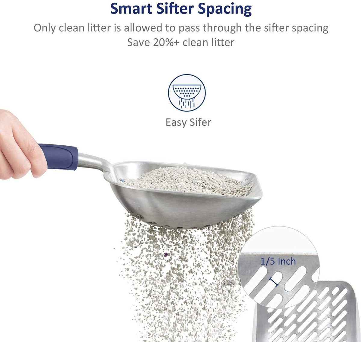 Cat Litter Scoop, Aluminum Alloy Sifter, Kitty Metal Scooper, Deep Shovel with Diagonal Sifting Hole, Long Handle, Kitte