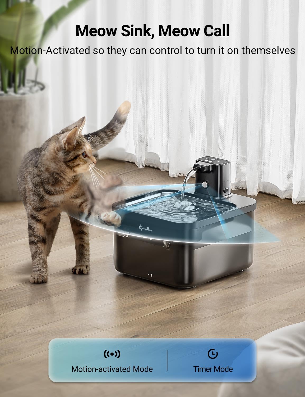 DownyPaws Cat Water Fountain Cordless, Pet Fountain, 84oz/2.5L, Black Pro