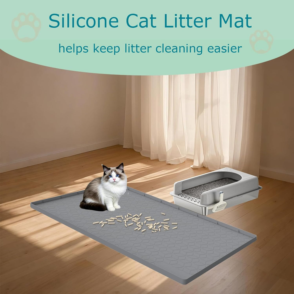 Cat Litter Mat for Litter Box, Silicone Large Cat Litter Trapping Mat - 34x22 in, Waterproof & Non-Slip, Durable & Easy 