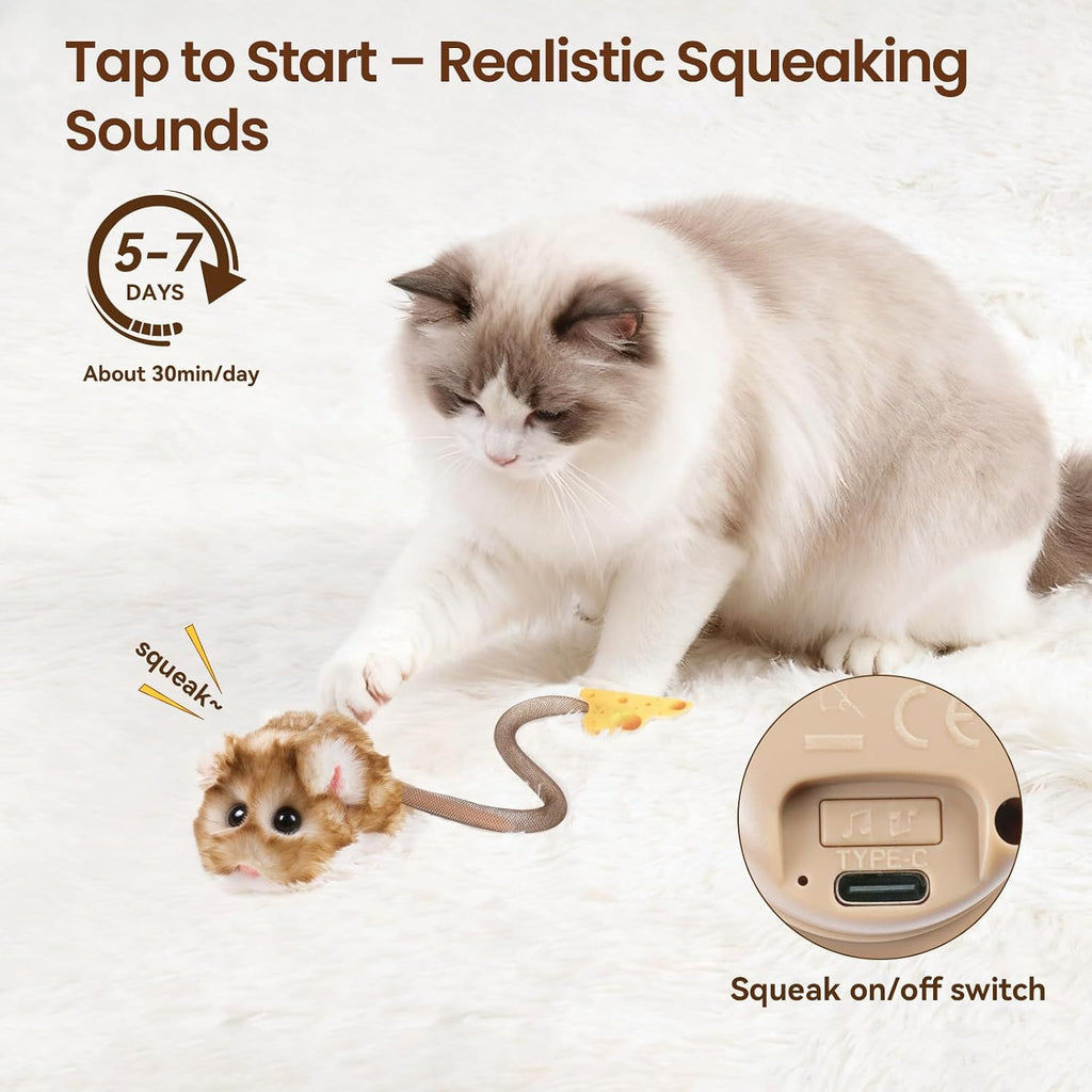Migipaws Interactive MigiMouse Cat Toy Set, 360° Rolling Spinning Plush Mice, Rechargeable Cat Toys with Smart Motion Se