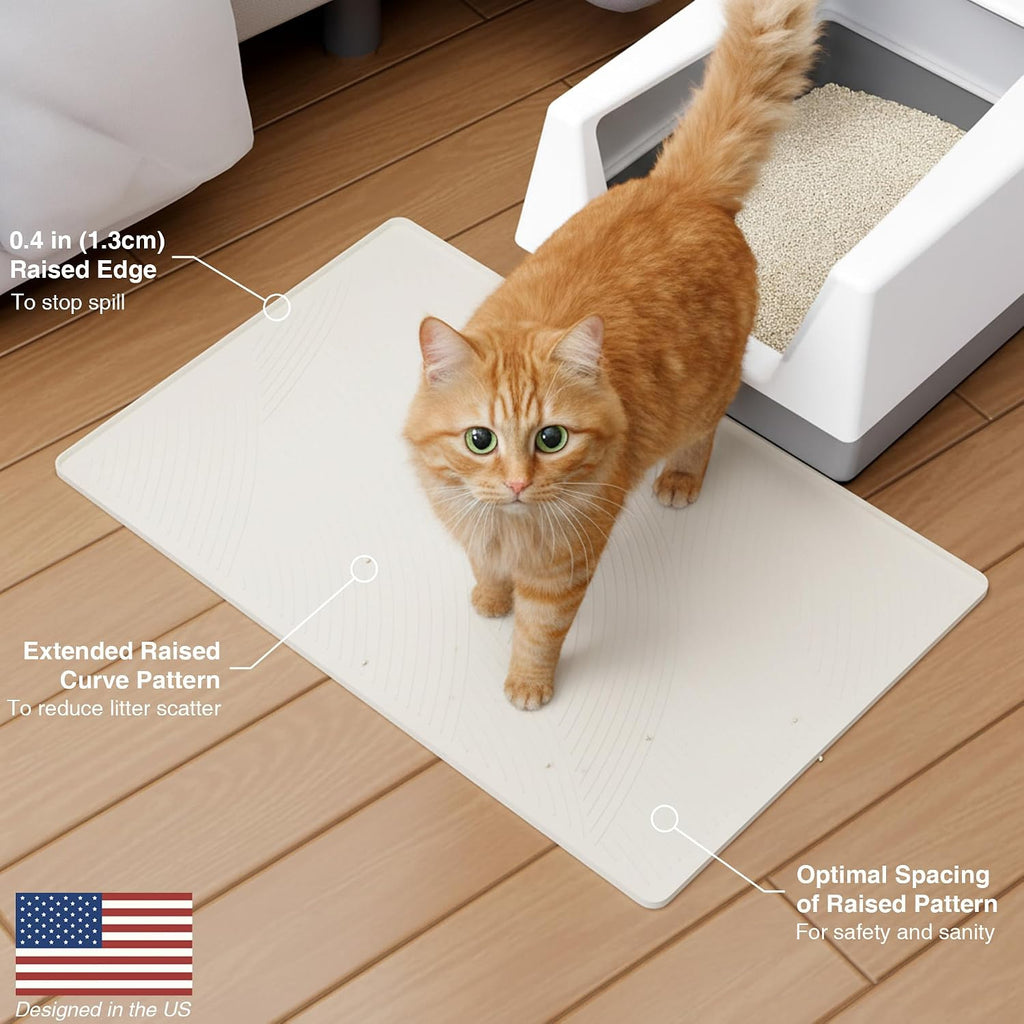 Cat Litter Box Mat - L Large Size 34 x 22 in, Water Proof, Kitty Litter Trapping Mat, Easy to Clean, Scatter Control, Od