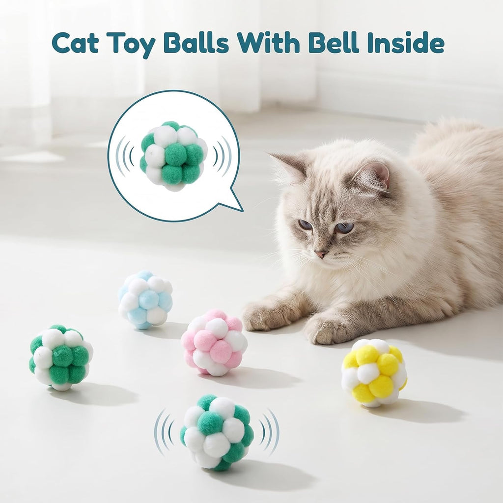 7 Pcs Interactive Cat Ball Toy Cat Pom Pom Balls with Bells