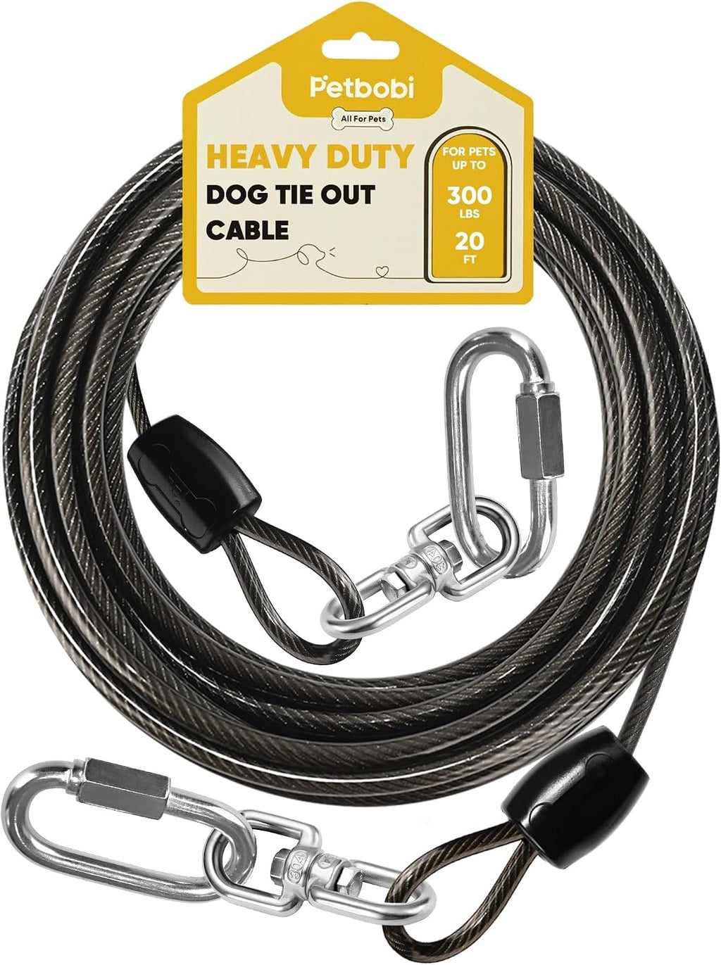 Petbobi Heavy Duty Dog Tie Out Cable, 20ft for Large Dogs Up to 300Lbs