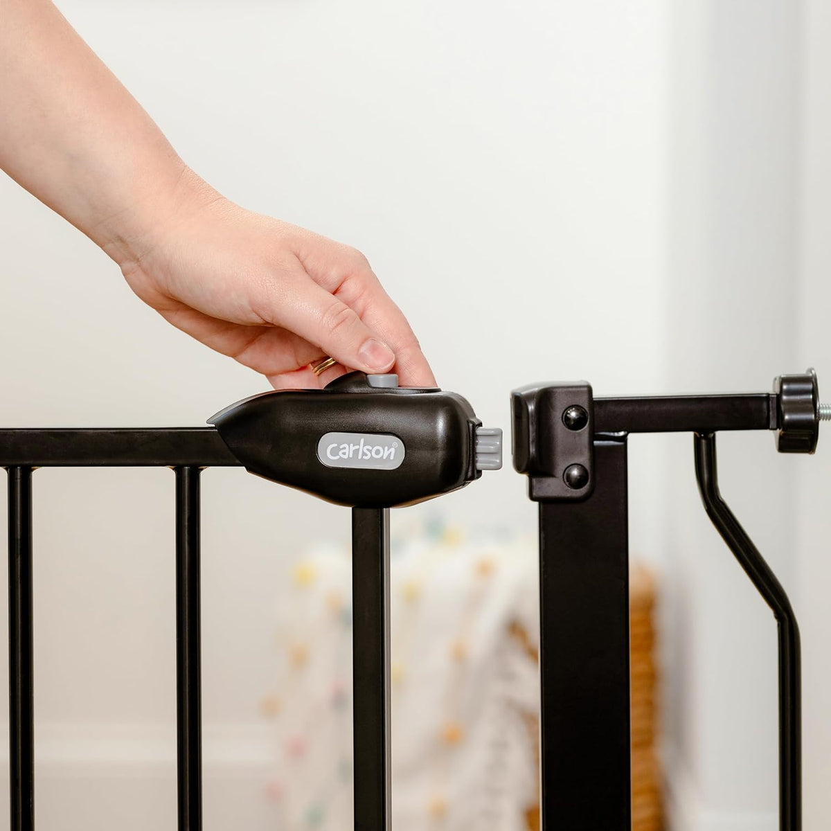 Carlson 29–36.5" Extra Wide Walk-Thru Dog Gate with Small Pet Door, Black