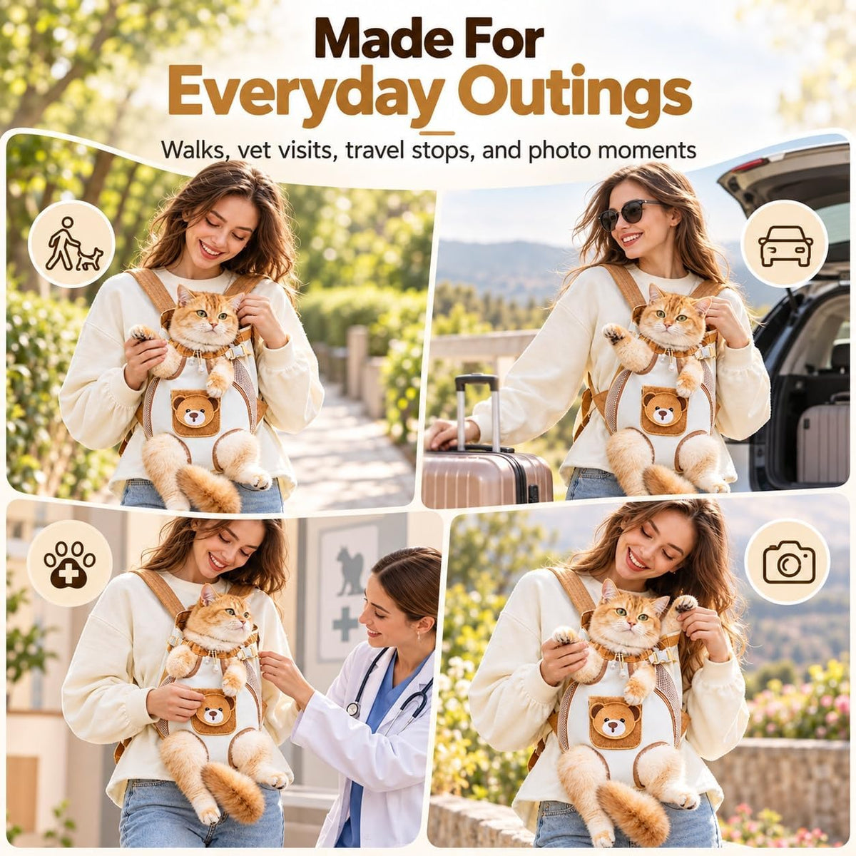 Kitty Capsule Carrier Front, Hands-Free Pet Front Carrier Bag，XL