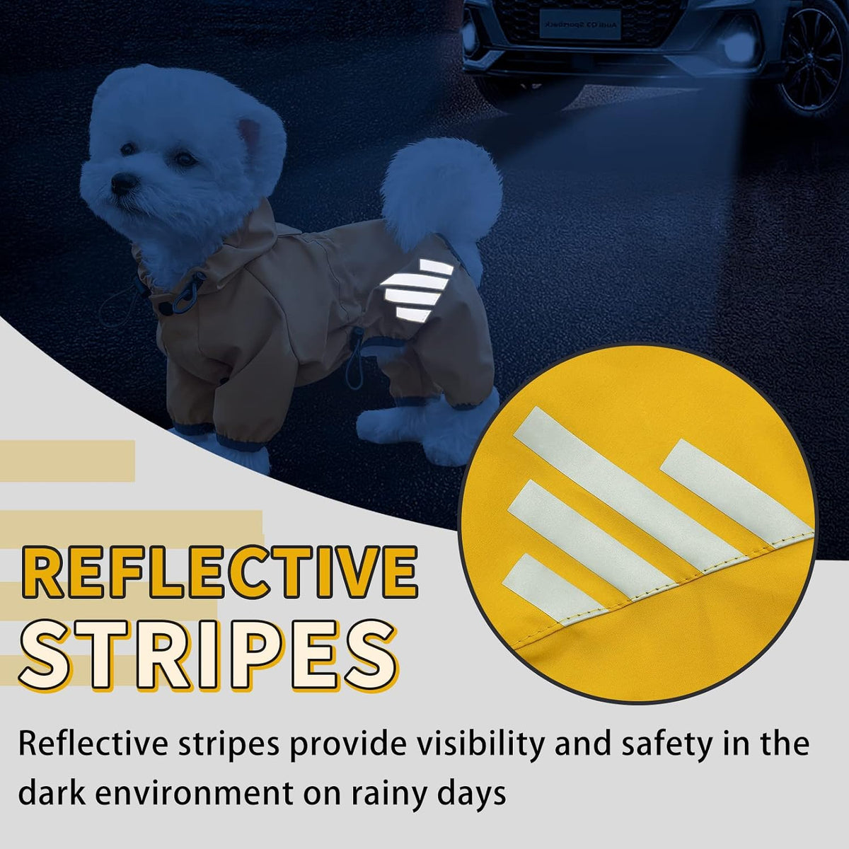 Dog Raincoat, Waterproof Dog Rain Jacket with Hood, Dog Rain Coat with Leash Hole, Reflective Strap for Small Medium Dog
