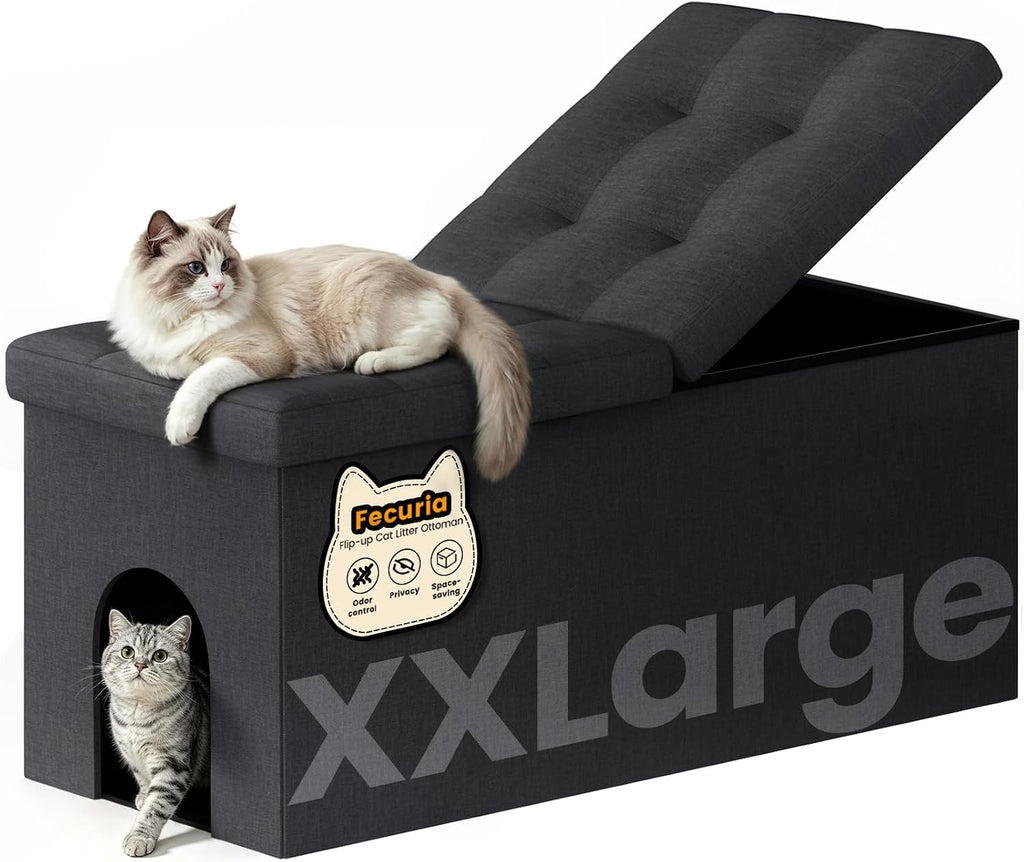 3-in-1 Cat Litter Box Enclosure Furniture, Dark Grey
