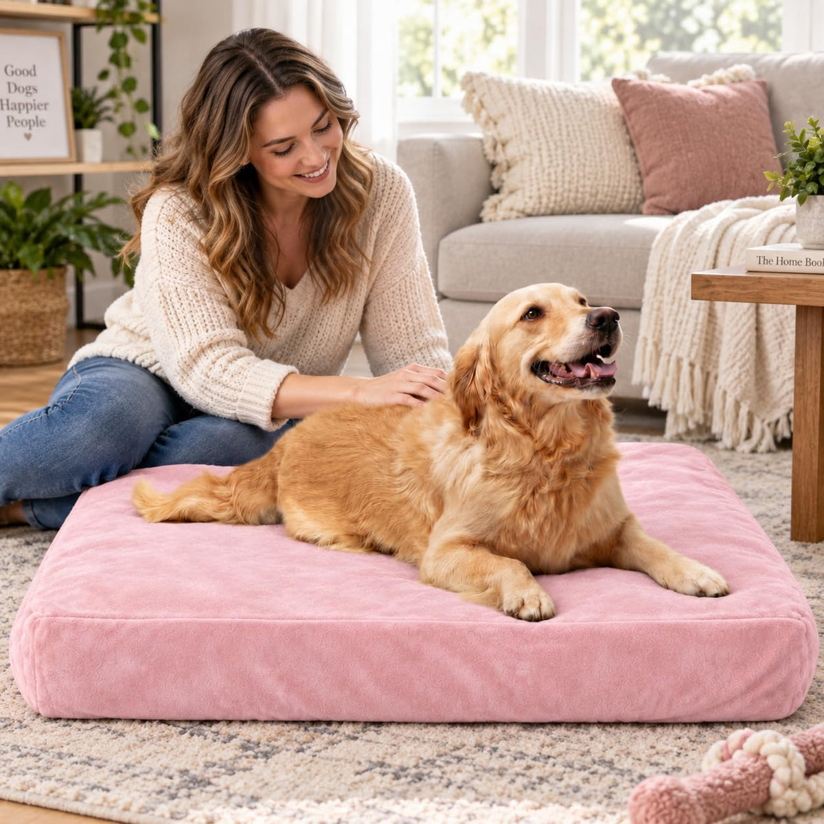 Waterproof Dog Bed Cover Replacement, Luxury Faux Fur Calming Pet Bed Cover with Fitted Sheet Design, Anti-Slip Bottom &