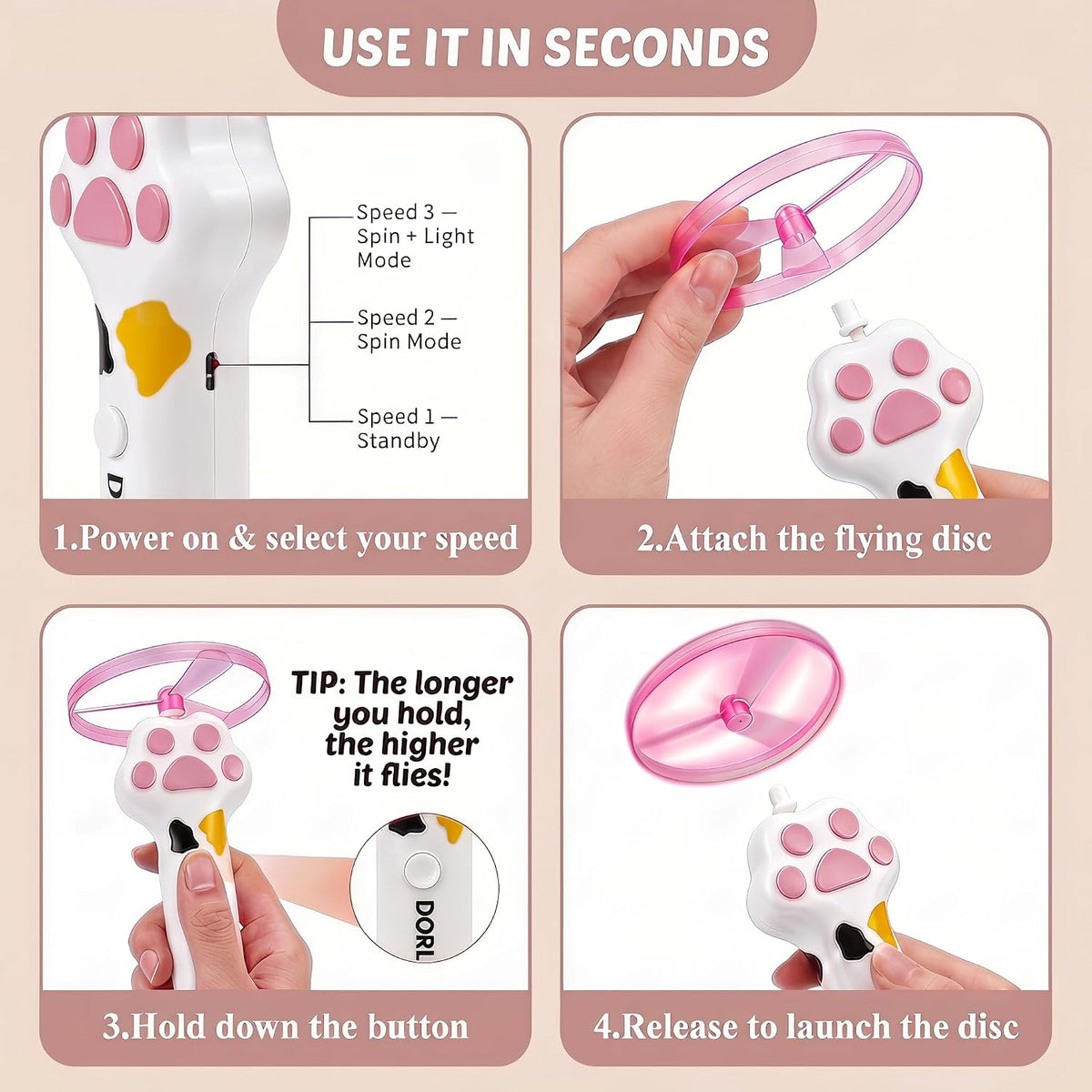 Automatic Cat Toy Launcher with 30 Glow in the Dark Flying Discs – Interactive Fetch Shooter for Indoor Cats, Exercise &