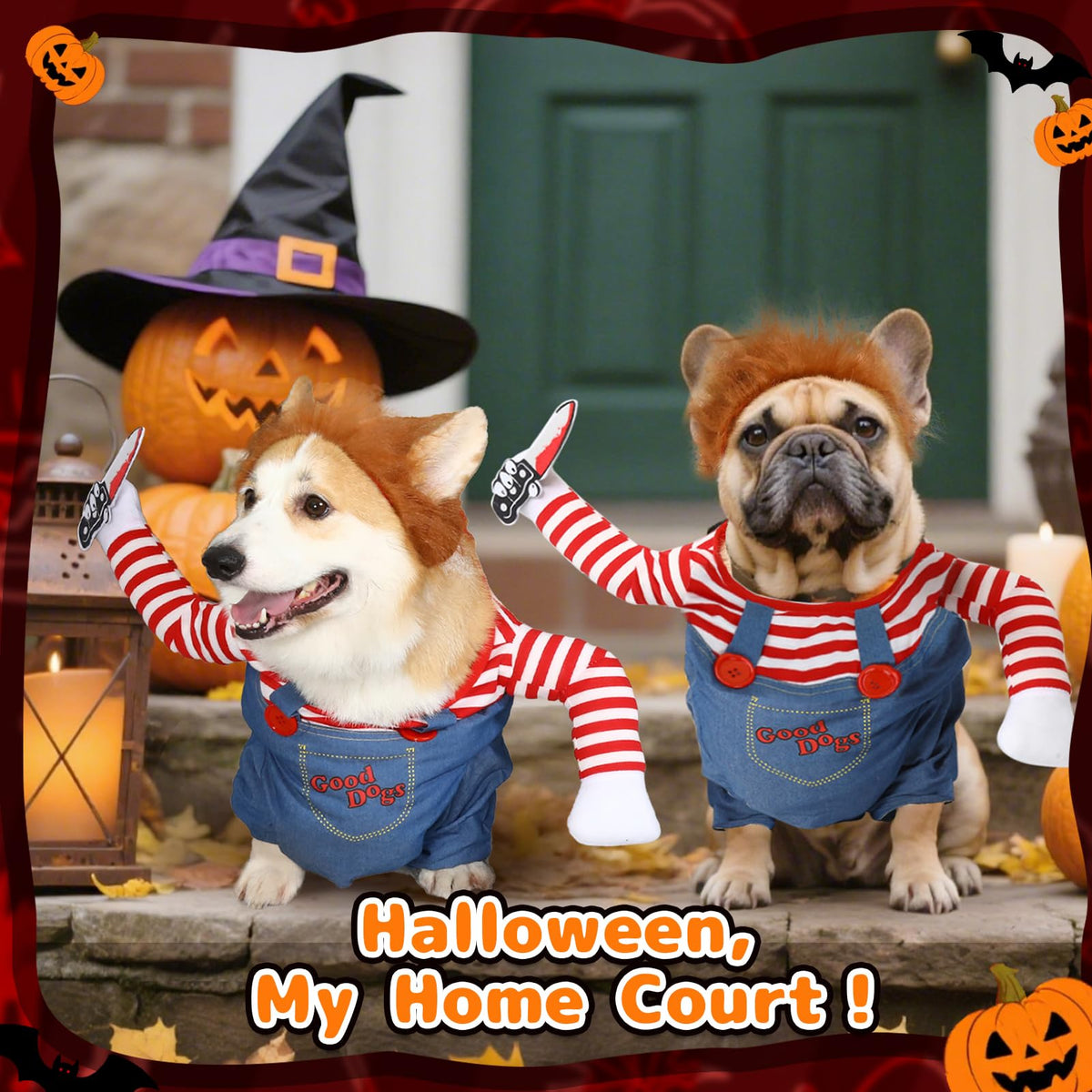 T2Y Dog Halloween Costume Pet Deadly Doll Chucky Dogs Costume with Knife & Wig, Dog Costumes for Medium Dogs Funny Party Cosplay Halloween for Corgi, Pug, Frenchie, Dachshund【M】