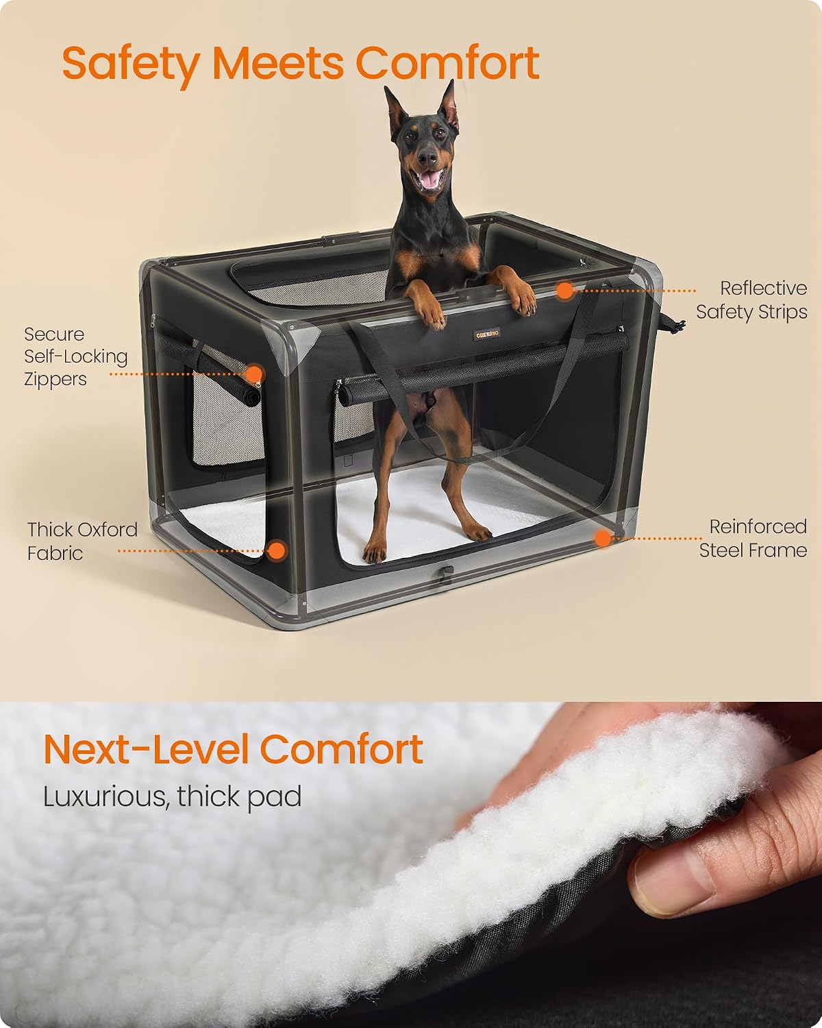 Feandrea Collapsible Dog Crate, Portable Pet Travel Crate, 48 Inches