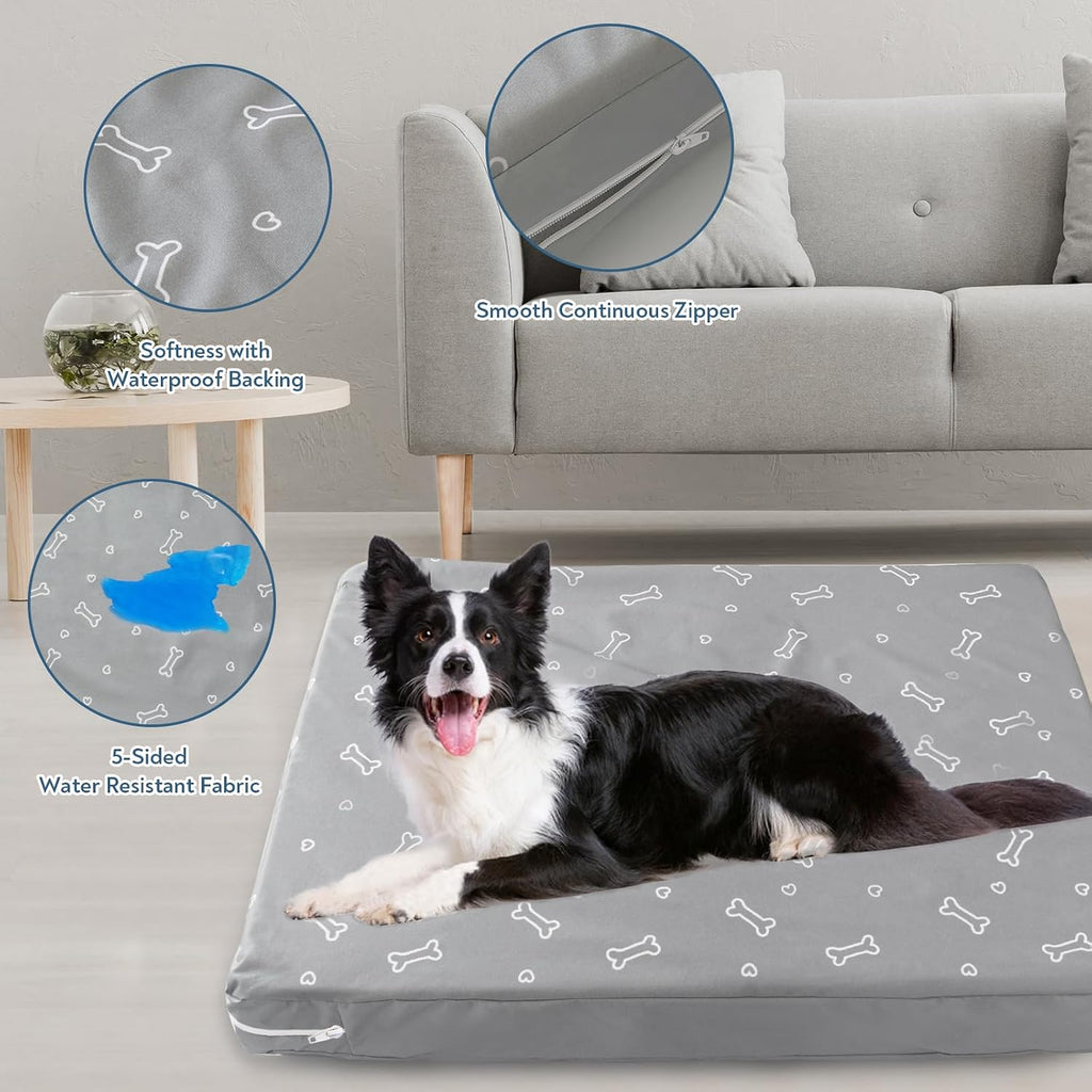 Waterproof Dog Bed Cover, Grey Bone Print 27 x 36 x 4 Inch, Cover Only
