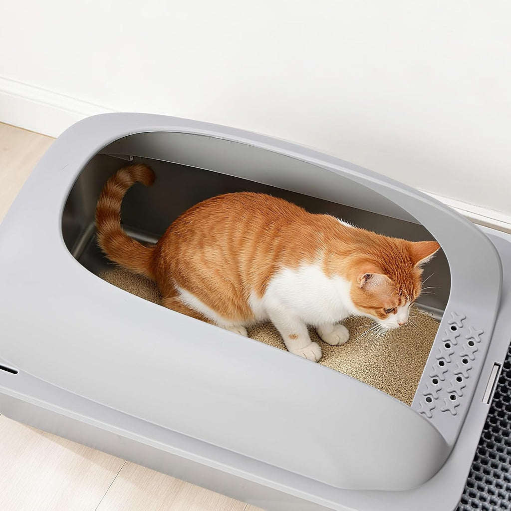 OLIXIS Large Metal Large Cat Litter Box with Lid, High Wall Sides