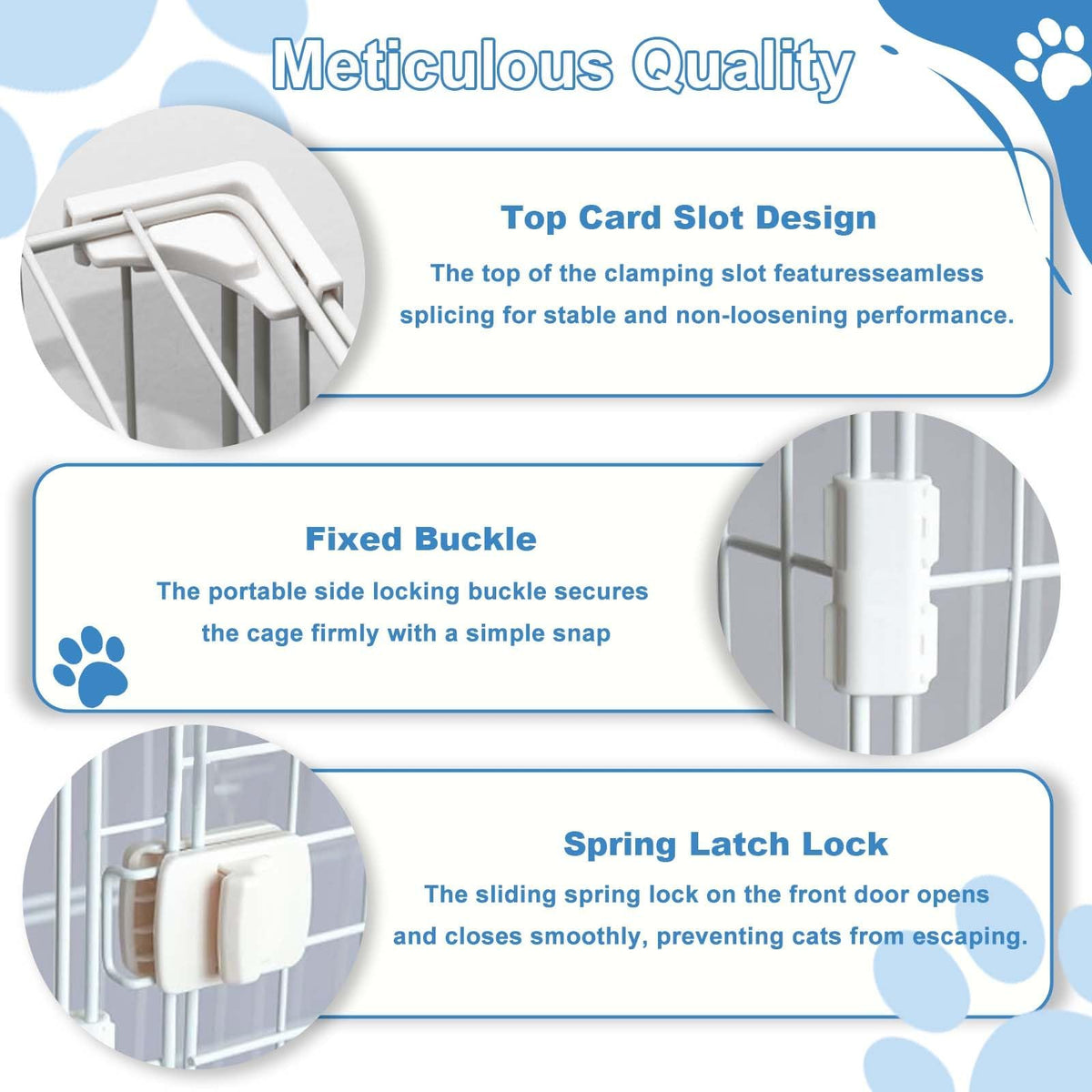JaxShark Cat Cage for Indoor Cats, DlY Catio & Cat Playpen with Escape-Proof Spacing, Sturdy Metal Cat Crate Kennel for Kittens, Ferrets & Small Animals (White, 3-Tier 52.5")