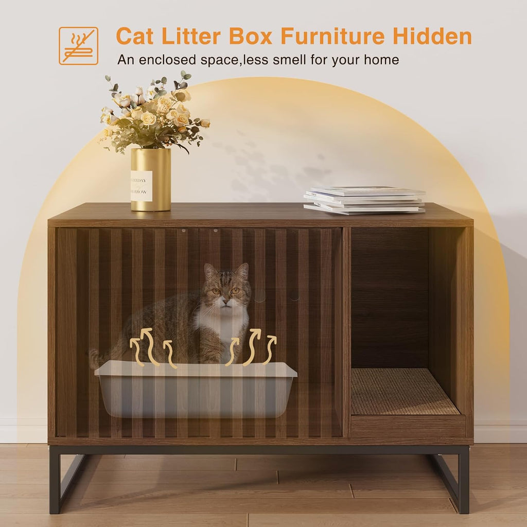 Cat Litter Box Enclosure, Modern Hidden Litter Box Furniture with Scratch Pad, Indoor Cat Washroom House End Table, Entr