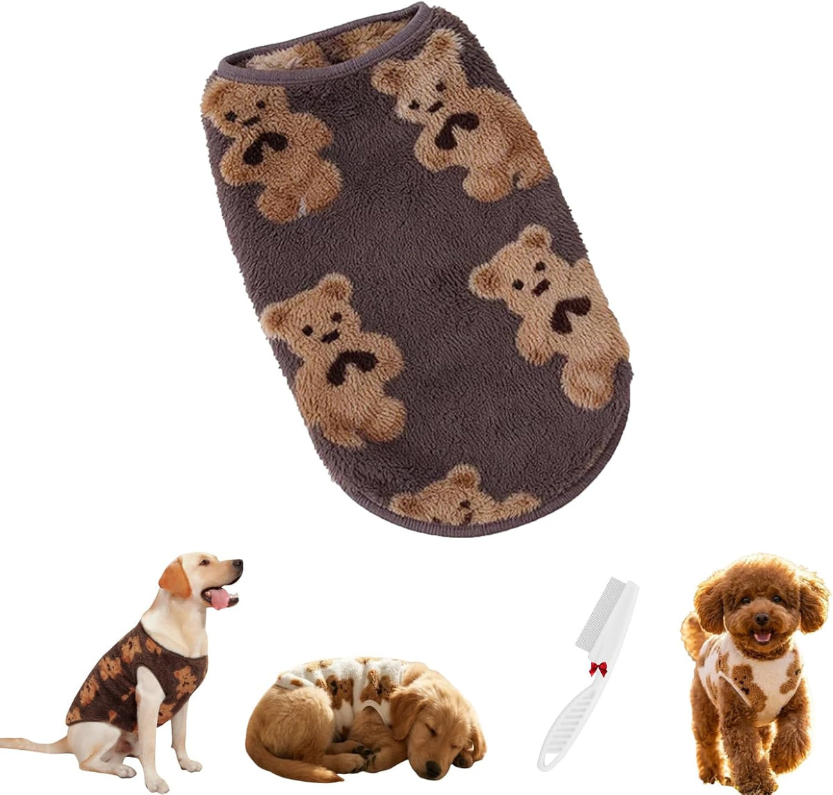 Cute Plush-Lined Pet Vest, Plush Bear Print Dog Vest (White,L)