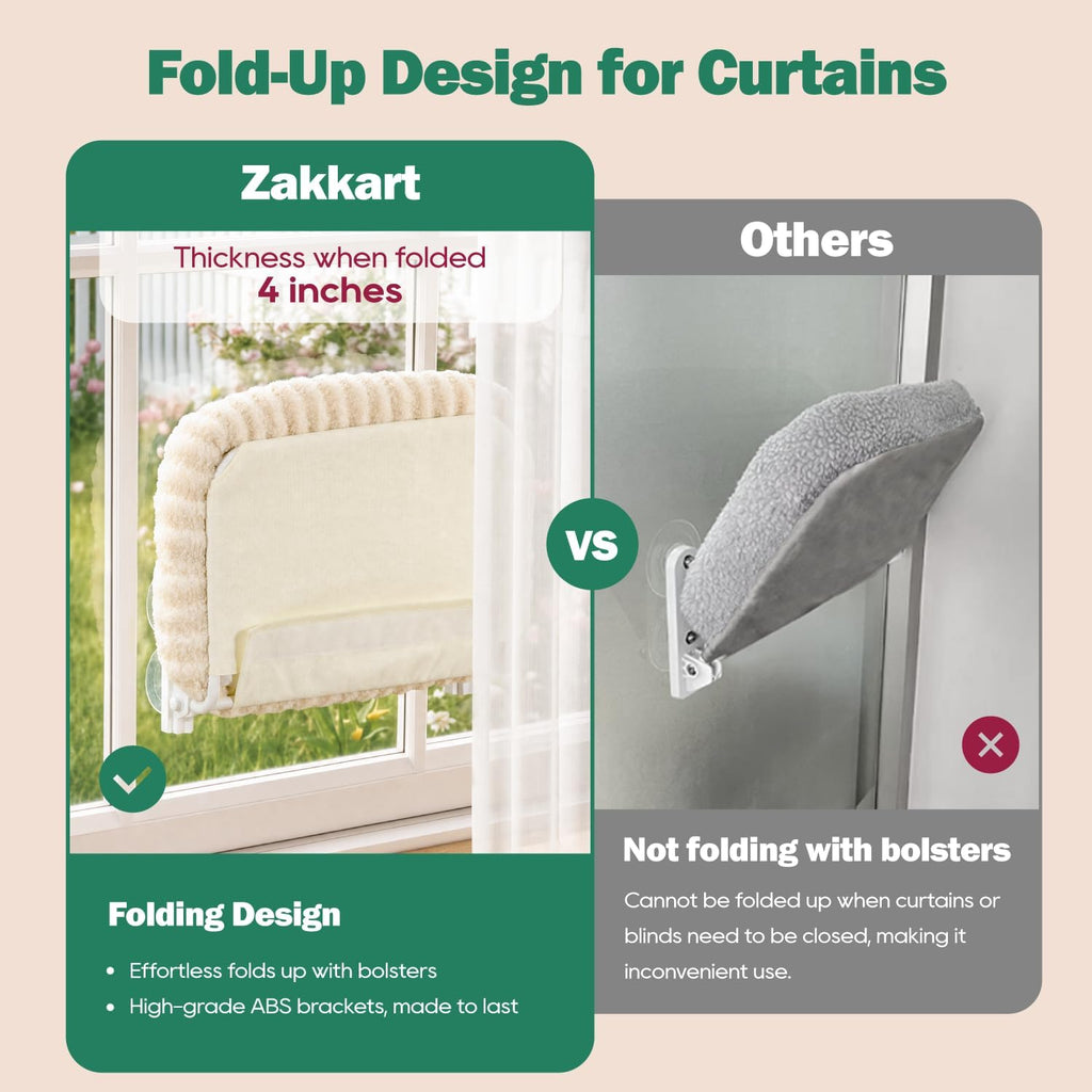 Zakkart Mellow Foldable Cat Window Perch, Upgraded Suction Cups (Beige, M)